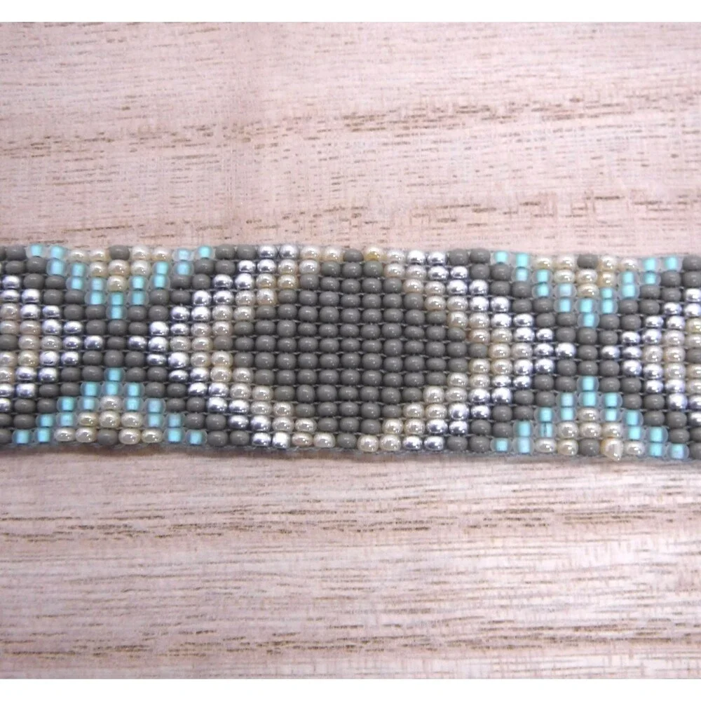 Loom Beaded Bracelet Gray & Mint w/ Vegan Leather